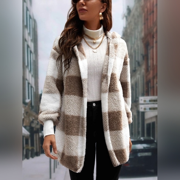 Jackets & Blazers - Plaid Long Sleeve Hooded Coat